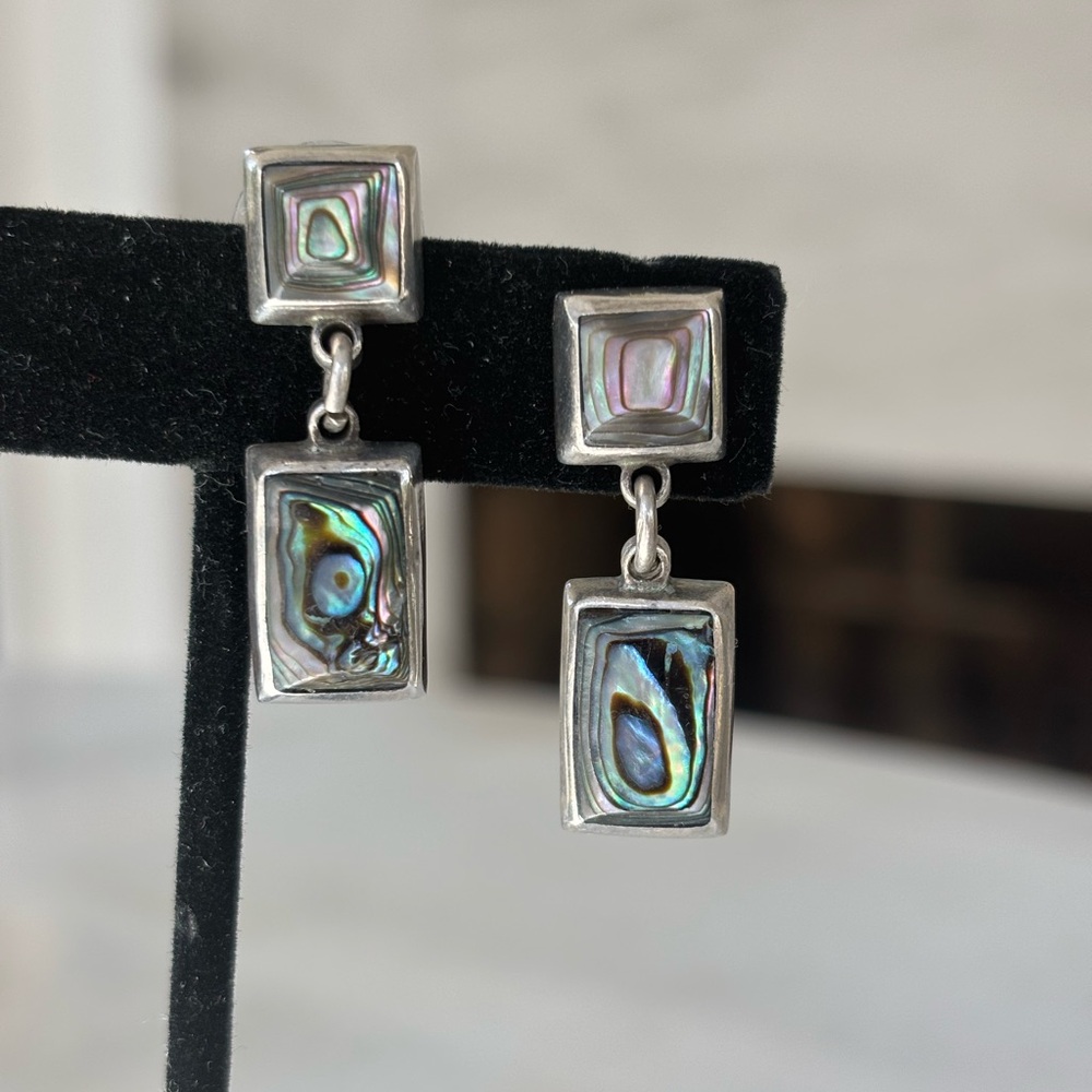 Silver Abalone Drop Earrings